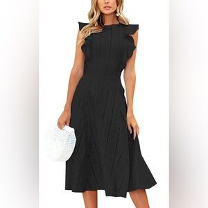 ECOWISH Womens eyelet Dress Ruffle Cap Sleeves A-Line Midi Dress